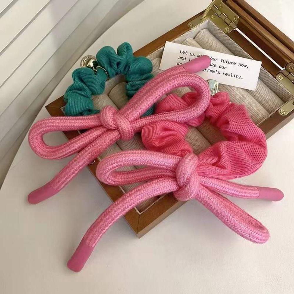 

Cloth Pink Hair Ties Korean Style Satin Scrunchies Elastic Pink Bow Hair Rope Lady