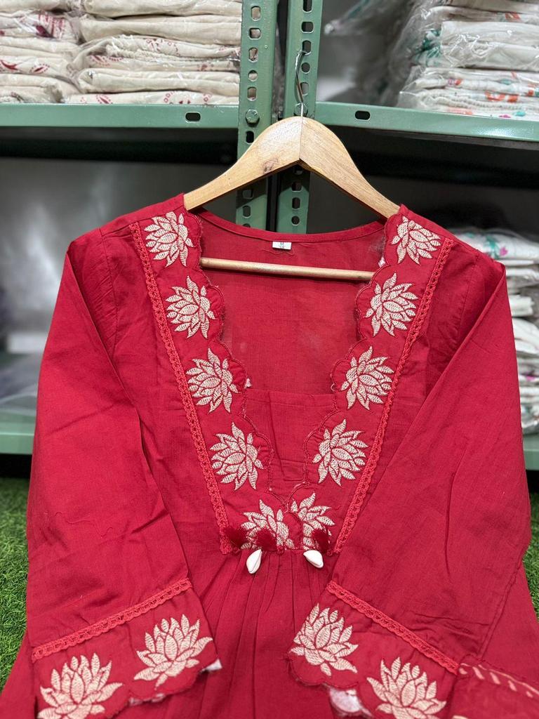 Beautiful Cotton Fabric Kurta Pant Dupatta Set Women Indian Bollywood Top Tunic Kurti Salwar Suit