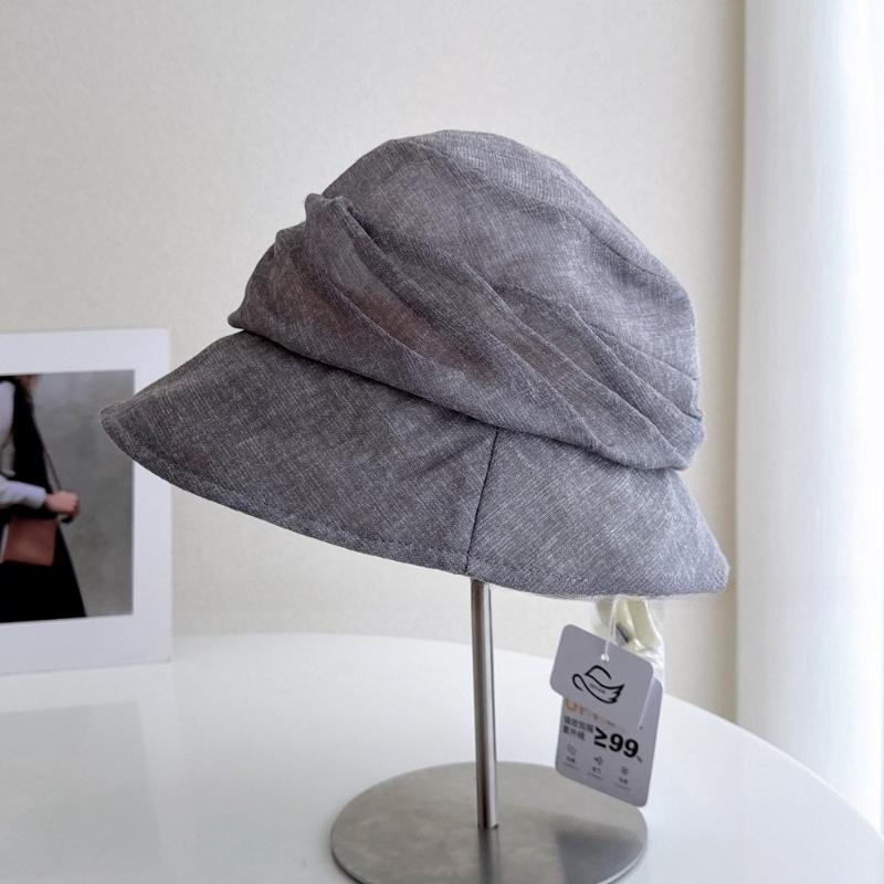 High-end Korean-style Summer Cotton Linen Slouchy Bucket Hat for Women Minimalist Breathable Sun Protection Caps