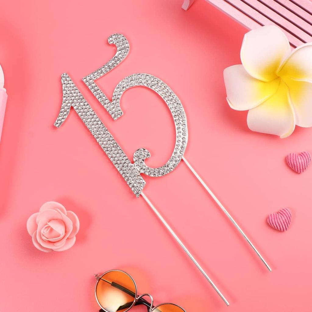 VALICLUD Rhinestone Cake Topper for Birthday Anniversary Elegant Silver Decoration Reusable for Parties and Celebrations