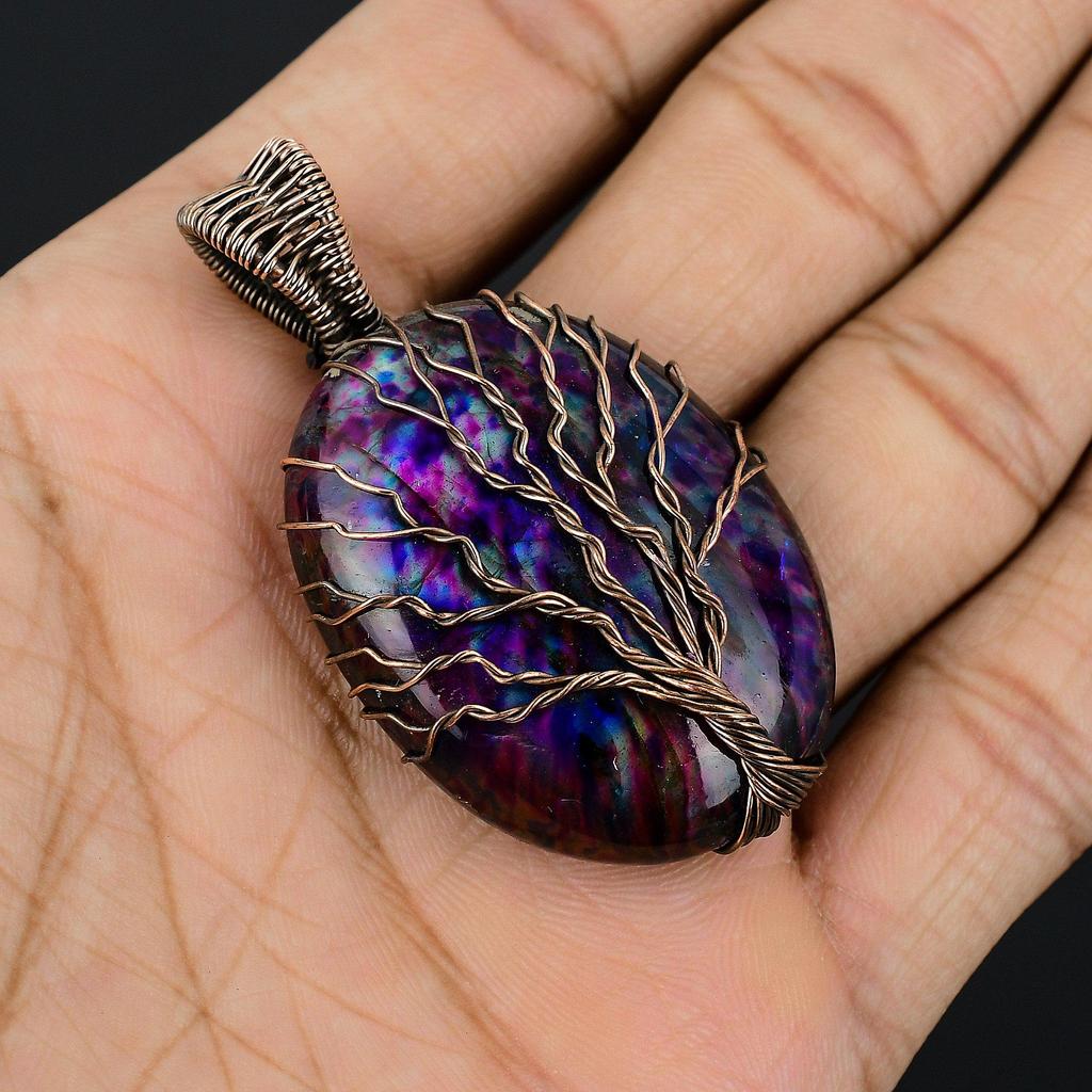 Tree Of Life Multi Flash Labradorite Pendant, 999 Copper Wire Wrapped Jewelry, Handmade Pendant Gemstone Jewelry, Gifts For Wife Brand New Pendant