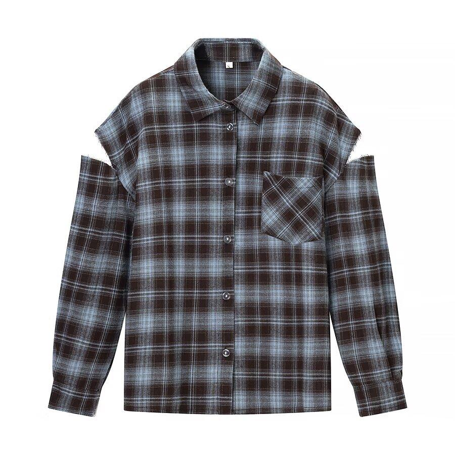 European and American style, new women s clothing, foreign style, fashionable, versatile, fashion classic, plaid shirt S