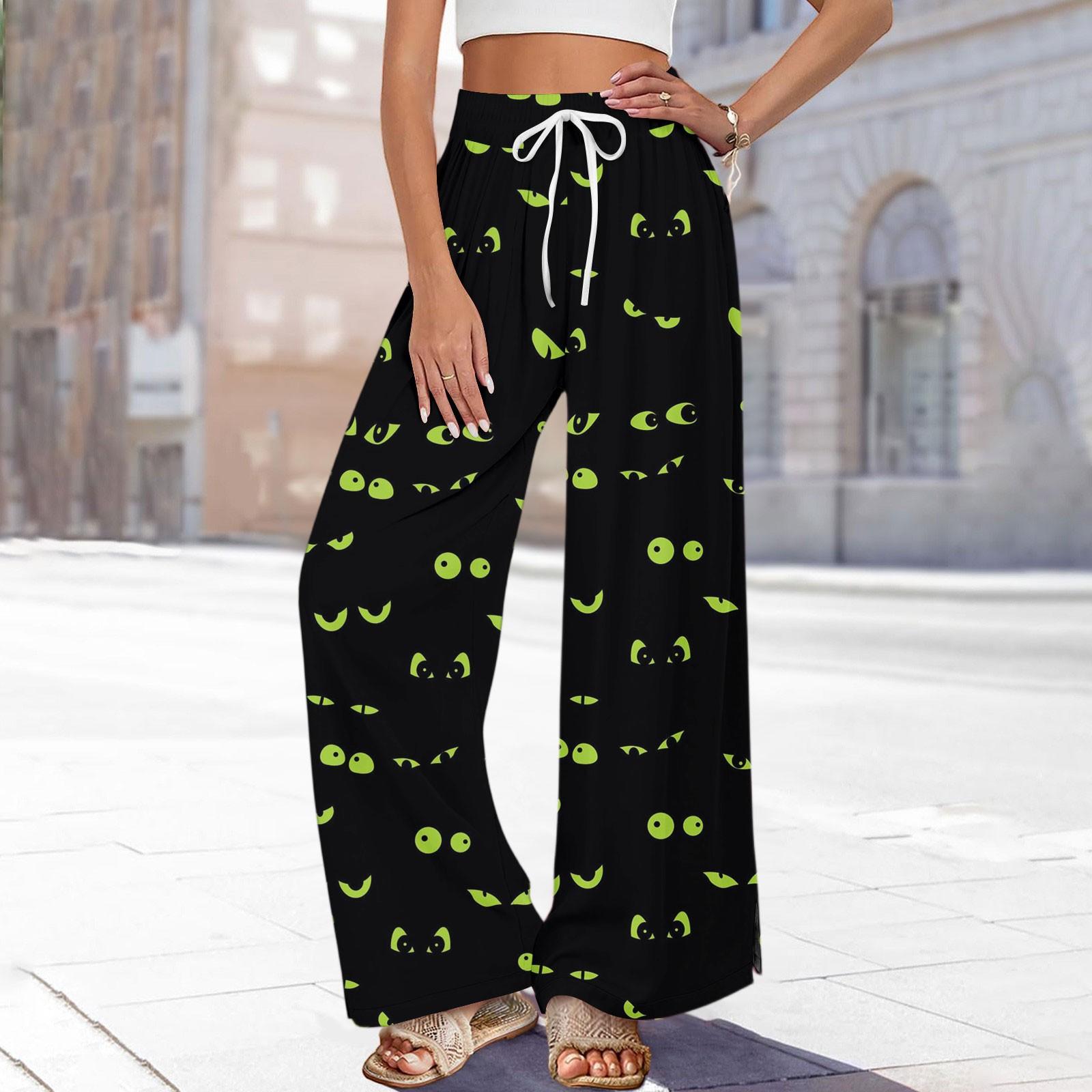 

Womens Pants Wide Leg Pants With Pockets Casual Trousers Printed Elastic Waist Sweatpants XXL