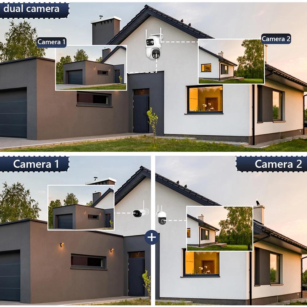 4K 8MP WIFI Surveillance Camera AI Auto Tracking Dual Screen Dual Lens External WiFi Camera Icsee APP PTZ WIFI Camera Waterproof