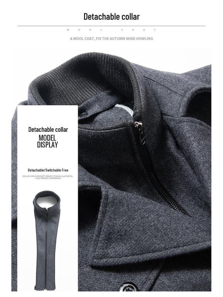 Pánský vlněný business kabát s odnímatelným dvouvrstvým límcem, podzimní/zimní zesílené bavlnou silné svrchní oblečení