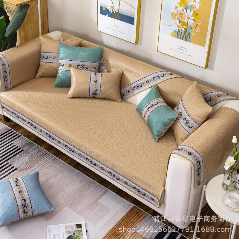 Summer Ice Silk Cool Pad Four Seasons Universal Sofa Cushion Modern Minimalist Living Room Comfortable Sofa Cover Slipcover
