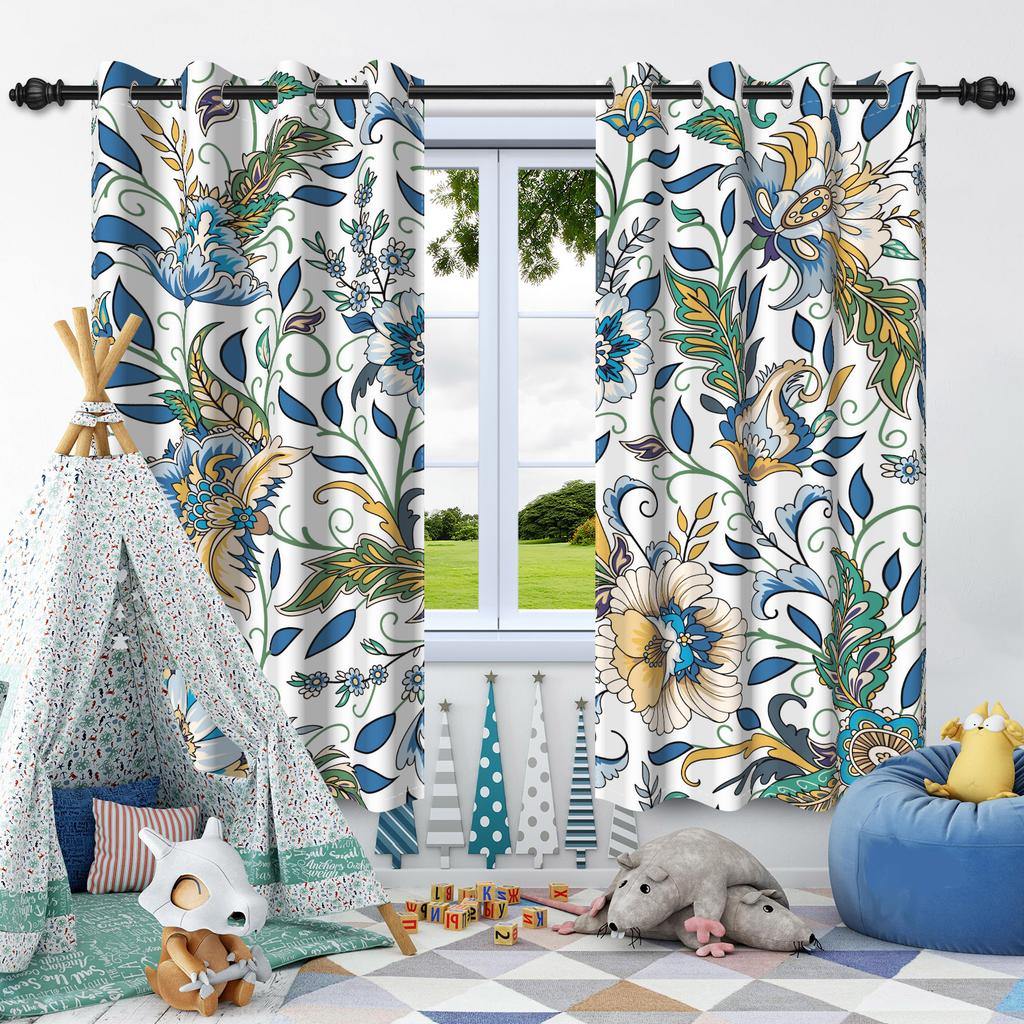 2pcs Luxury Boho Flowers Window Curtains for Home Bedroom Living Room Drakening Heat Insulation Noise Reduction Blackout Drapes