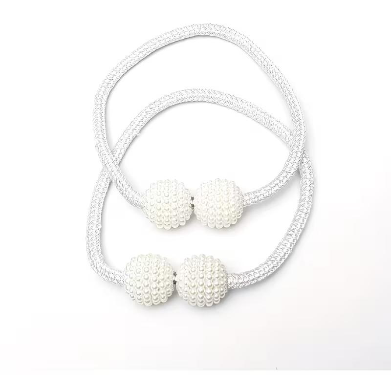Magnetic Curtain Tiebacks Pearl Ball Elegant Woven Rope Curtain Holdbacks Magnet Drapery Tie Back Clips Curtain Holder for Living Room Bedroom Home