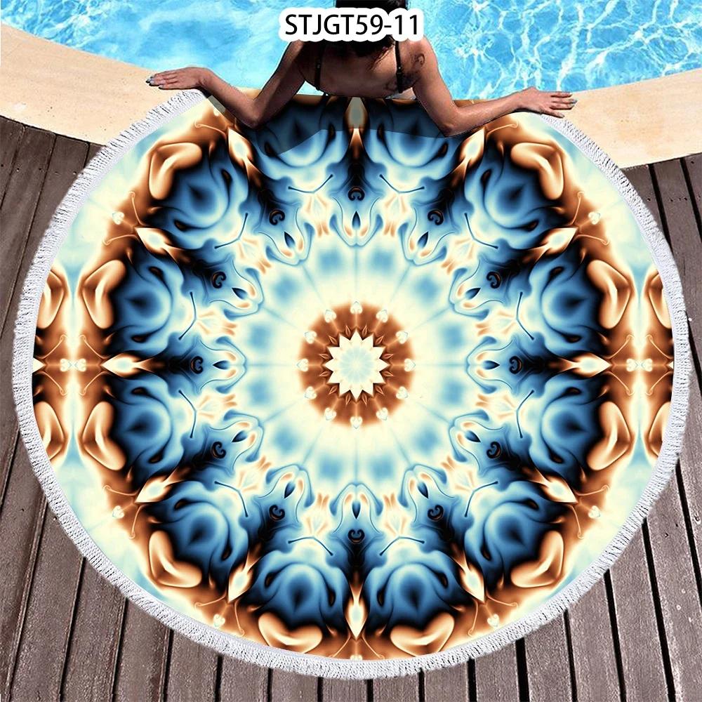 Microfiber Round Beach Towel Sport Scarf Mandala Circle Serviette De Plage Toalla Playa Swimming Bath Towel with Tassel