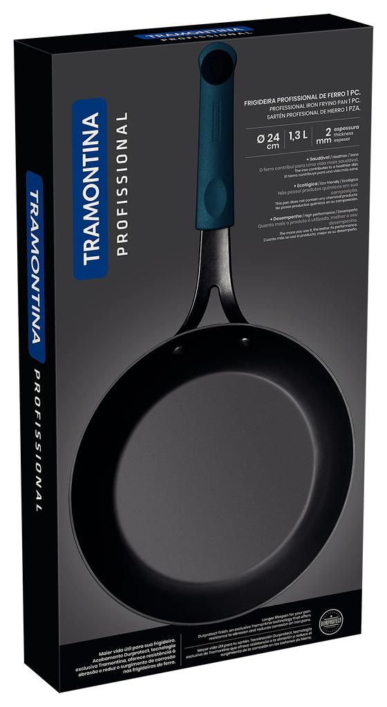 Tramontina Professional Iron Frying Induction Removable Silicone Made in TRAMONTINA BK Pan, 24cm, Compatible, Handle, Durable, Brazil, 20766/024,