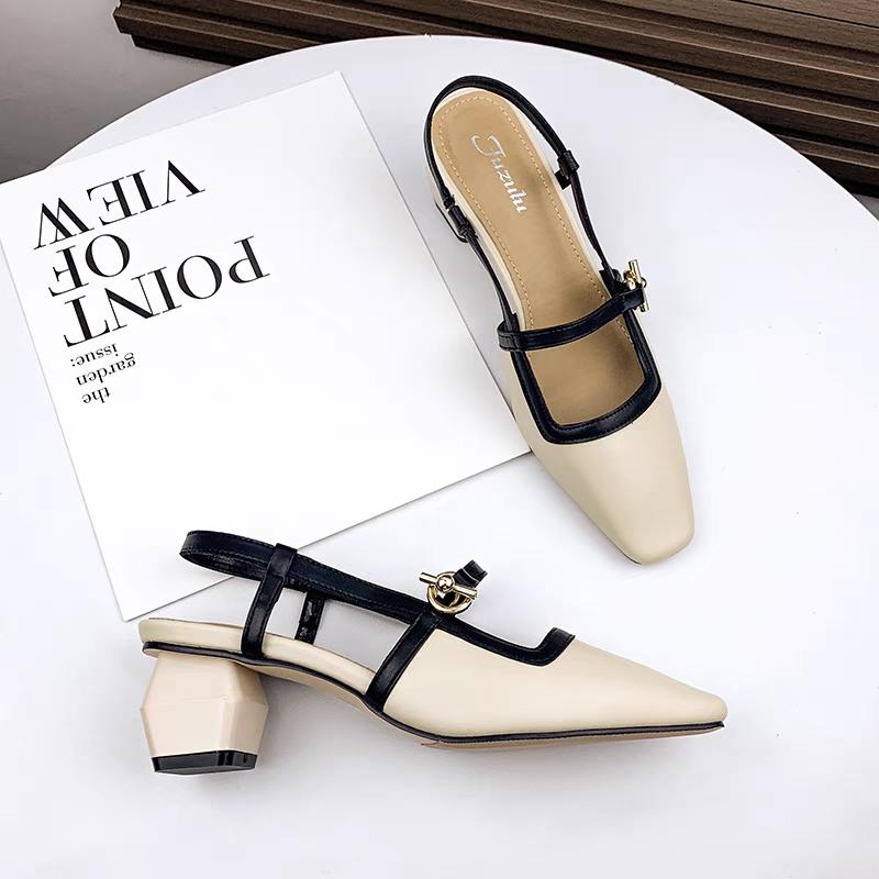 Fashion Fashion Cover Toe Leather Sandals for Women 2025 New Women Thick High Heels Elegant Pump Dress Party Shoes Sandals Zapatos Mujer