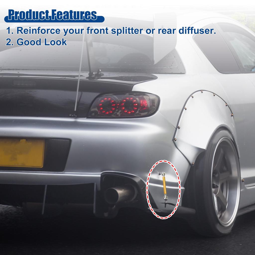 ACROPIX Barra di Supporto Regolabile Universale in Lega di Alluminio per Spoiler Anteriore del Paraurti dell'Auto, Barra di Tirante 7,5mm-12,7mm 75mm Tono Oro 2pz
