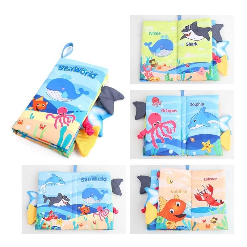 

Ocean Animals Tail Cloth Book English Baby Early Education Tearable Sound Paper Sea World