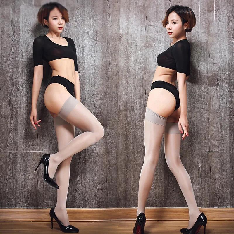 Sexy Lingerie Bonbonfarbe Breit geripptes Oberteil Bündchen Strümpfe Für Damen Glitzer Seidenstrumpf 15D Damen Oberschenkelhoch Öl Glänzend Strümpfe