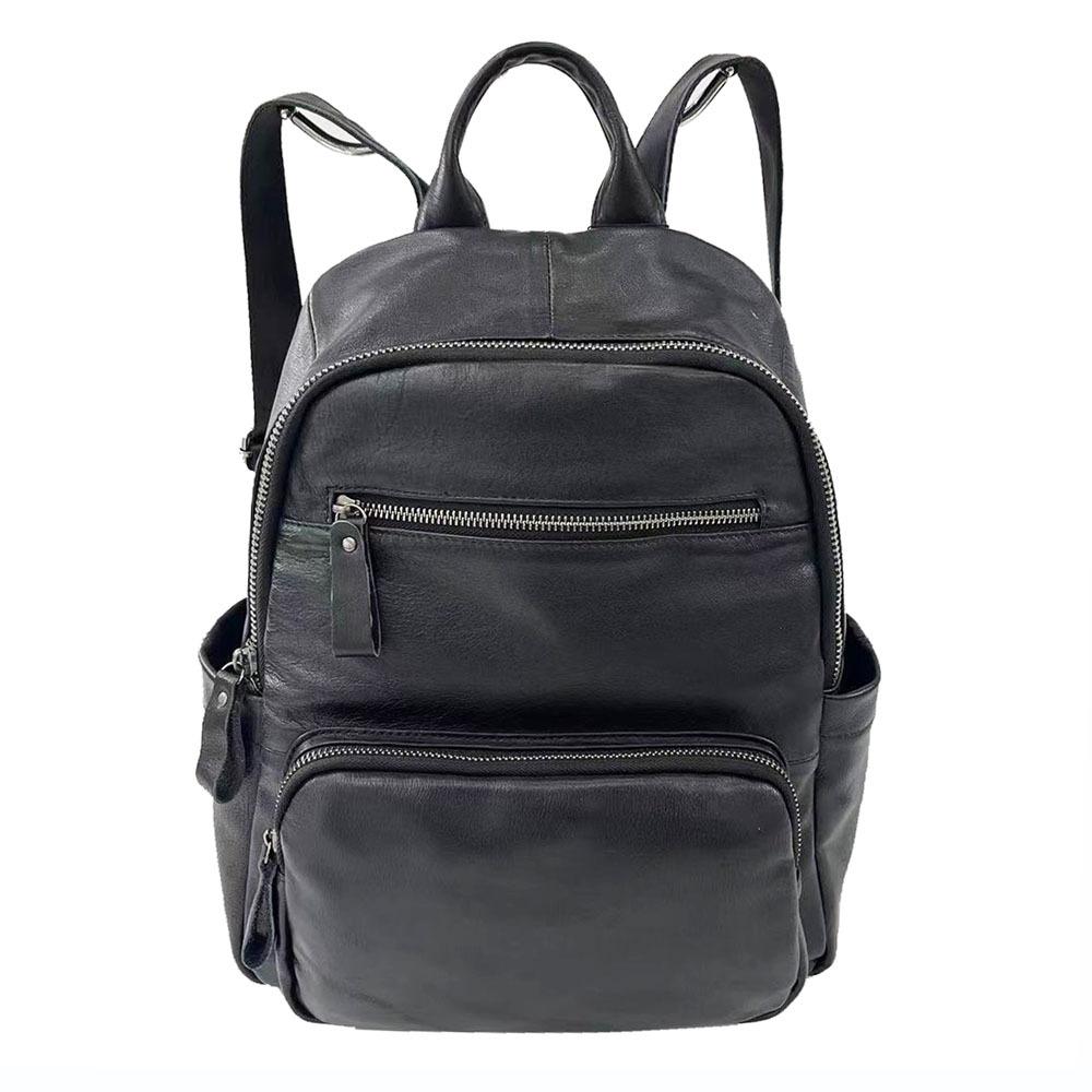 Leather Women'S Backpack Fashion Backpack Black Soft Cowhide Travel Backpack Delivery