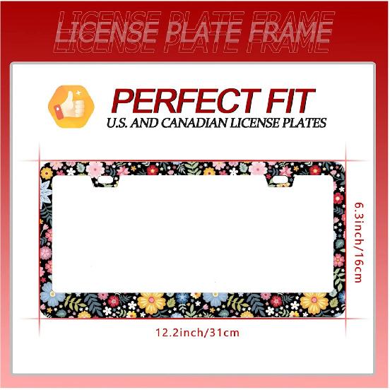 Personalise Colorful Floral Flowers License Plate Frame License Plate Frames Car Universal Stainless Steel Accessories Cars Decor With 2 Holes And