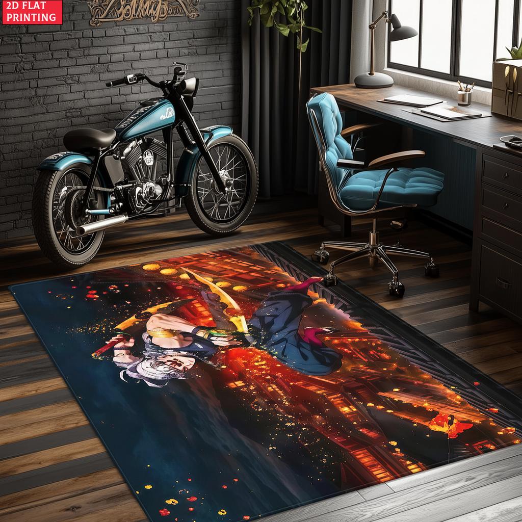 Cool Anime Warrior Printed Rug,Fire Theme Decorative Floor Carpet,Large Mat for Gamer Room,Bedroom,Living Room,Home Decor Gift