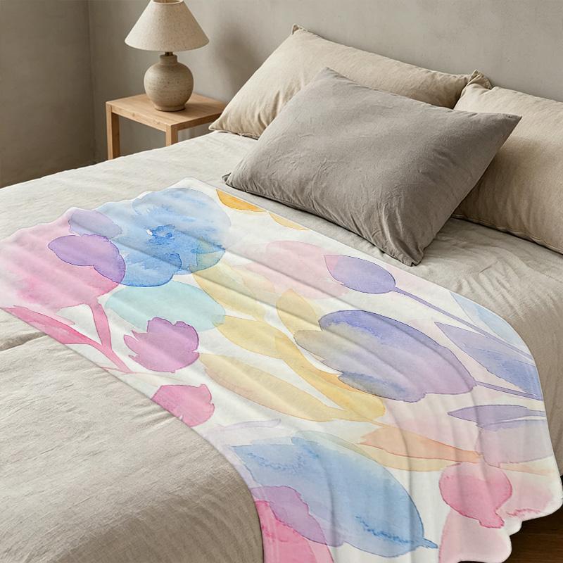 Soft Flannel Throw Blanket No Shedding, Watercolor Pattern, Cozy Warm Blanket for Home, TV Watching, Christmas & Halloween Decor