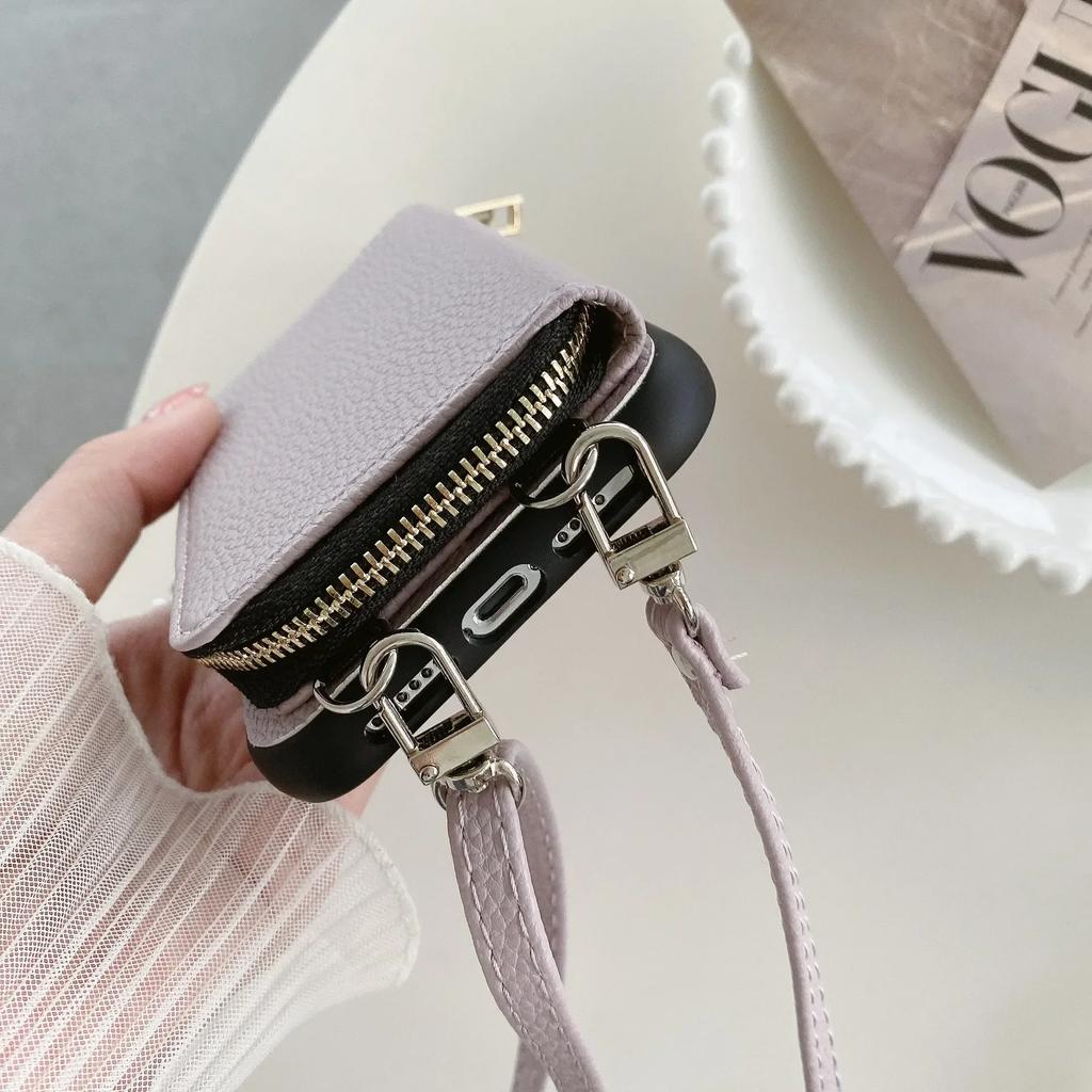 Crossbody Lanyard Zipper Wallet Phone Case for IPhone 15 14 Plus 13 12 Mini 11 Pro XS Max X  Card Slot Holder Soft Leather Cover