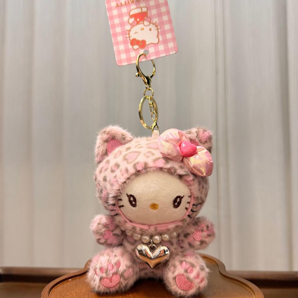 New Leopard Print Plush Necklace Cute Character Doll Keychain Bag Pendant Keyring Kawaii Car Decoration Gift