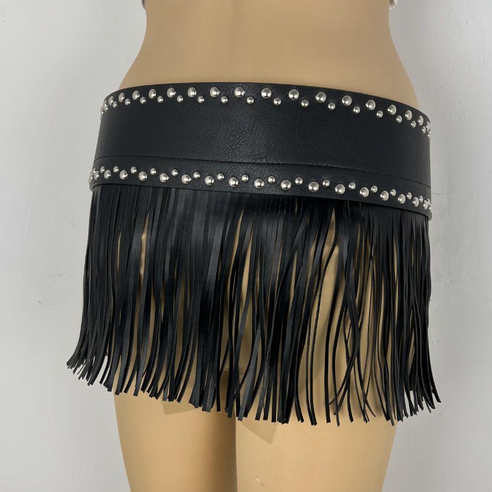 Punk Style Skirt Decoration Spicy Girl Pu Tassel Waistbands Simple Rrivet Belt  Daily