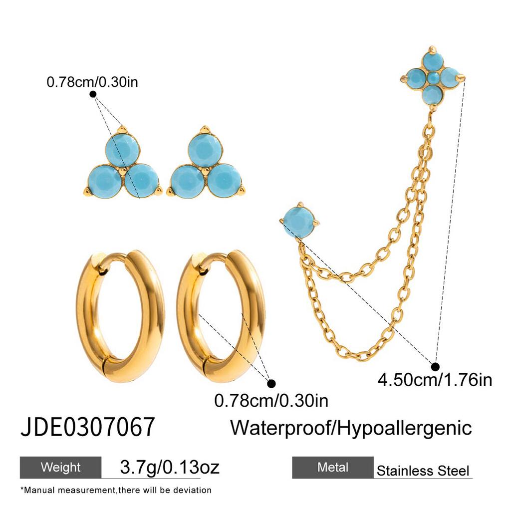 Youthway Delicate Turquoise Stone Earrings Set For Women Minimalist Gold Plated Stainless Steel Earrings Fashion Jewelry