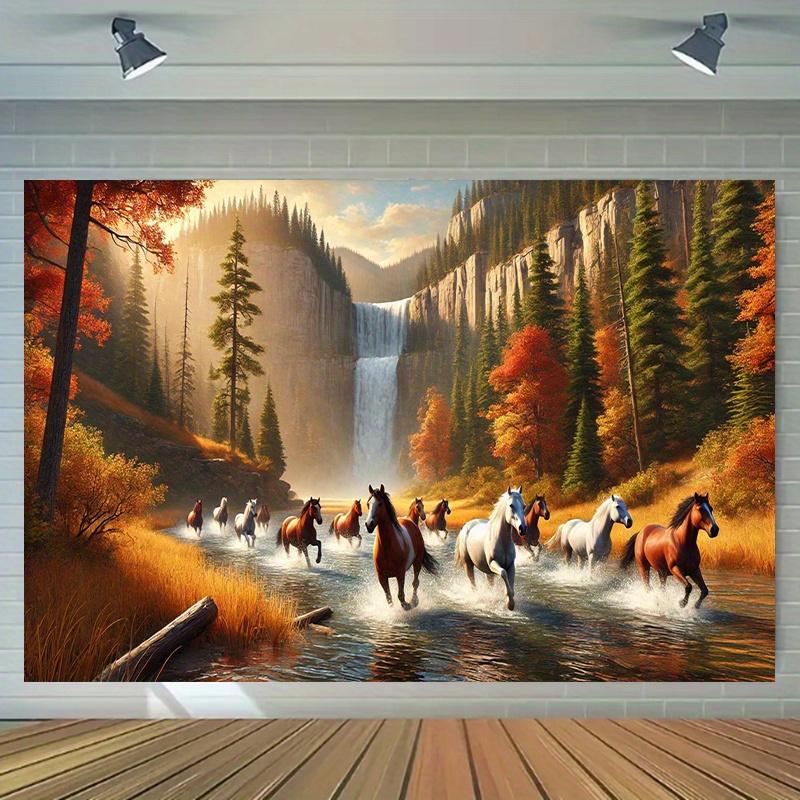 Galloping Horses In Autumnal Paradise Wall Tapestry For Living Room Decor, Featuring A Vivid Scene Of Graceful Horses Sprinting 100x150cm