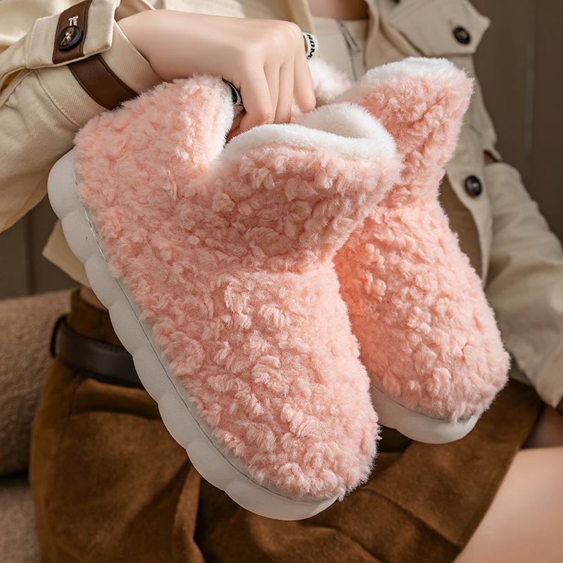 Simple solid color bag heel cotton slippers autumn and winter wear soft-soled non-slip velvet warm snow cotton shoes