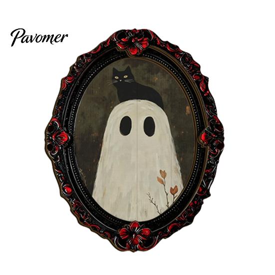 Indoor Halloween Theme Decorations Wooden Refrigerator Magnets, Vintage Gothic Oval Frame Fridge Magnets with Witch Retro Picture Decor Ghost