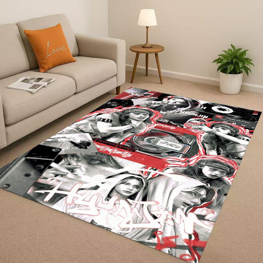 3D Kpop Hyunjin Star Art living Room Non-Slip Area Rug Soft Carpet for Bedroom Playroom and Sofa,Easy Clean Home Decor Doormat