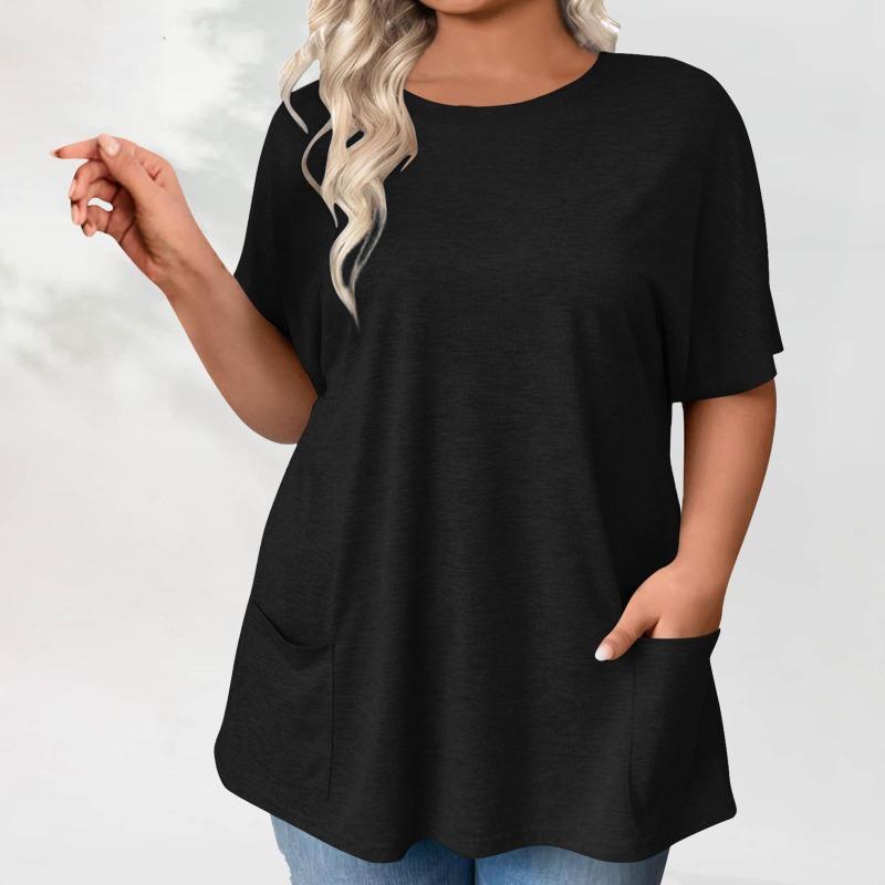 New Summer Women's Plus-size Casual Short-sleeved Loose Solid-color T-shirt