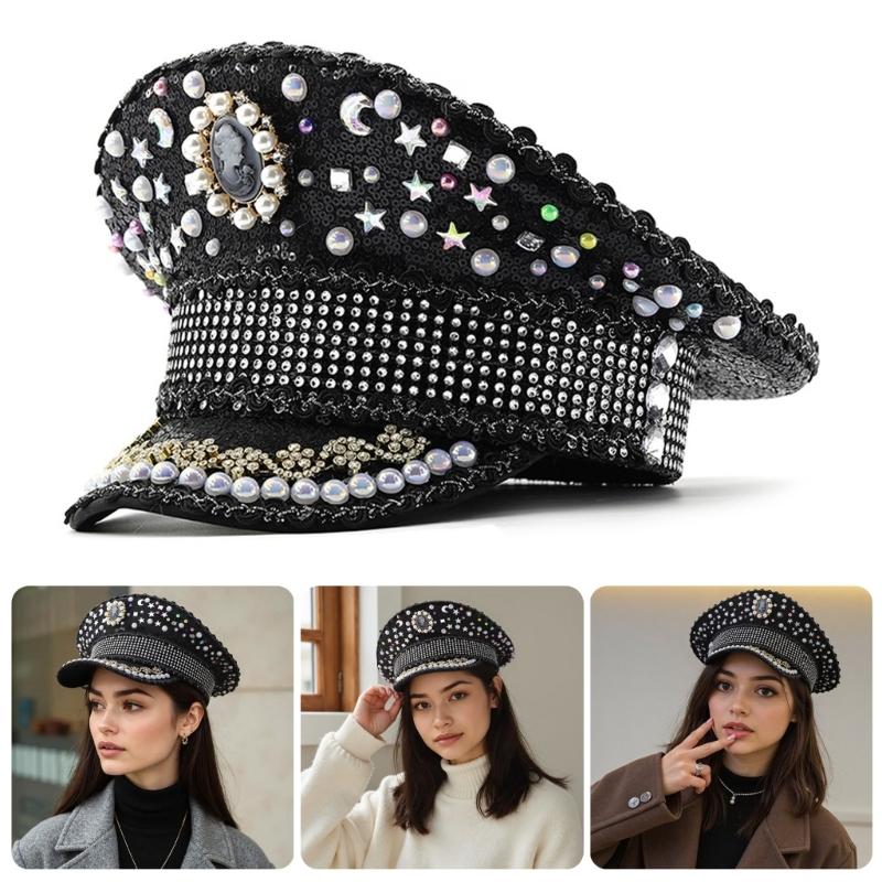 Sparkling Captain Hat Heavy Crystal Sequins Hat for Bachelorette Party Captain Hat Bride Hat for Actor Actress