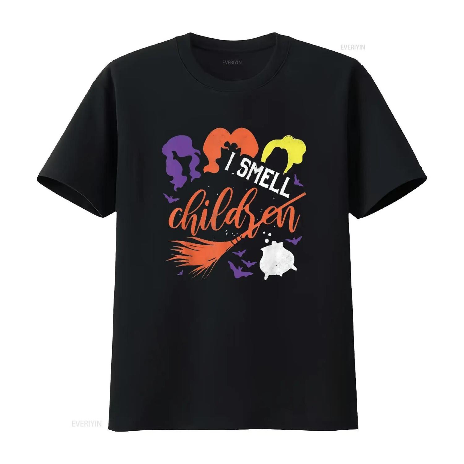 

Womens I Smell Children Halloween Witch T Shirt Black Small Vintage Washed Soft Slightly Casual Designer Clothes Stretched S