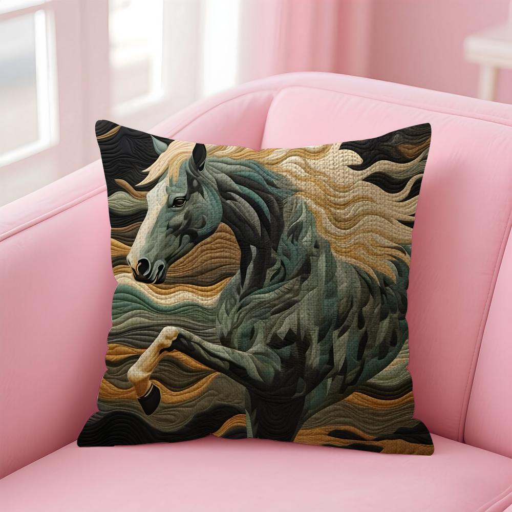 Printing Stylish Horse Cushion Cover Natural Linen Pillow Case DoubleSided Print Decorative Sofa Pillowcase Home Decor Gift