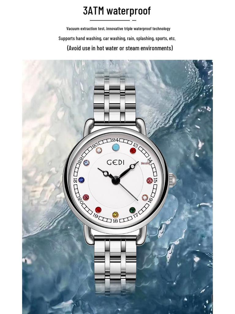 Niche Women's Luxury Steel Band Birthstone Waterproof Quartz Watch