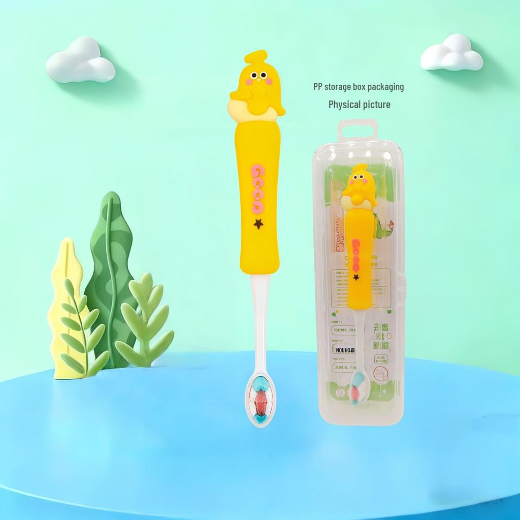 Children's Cartoon Dinosaur Toothbrush, Ages 3-12, with Cute Non-slip Handle & Soft Bristles for Gentle Oral Care