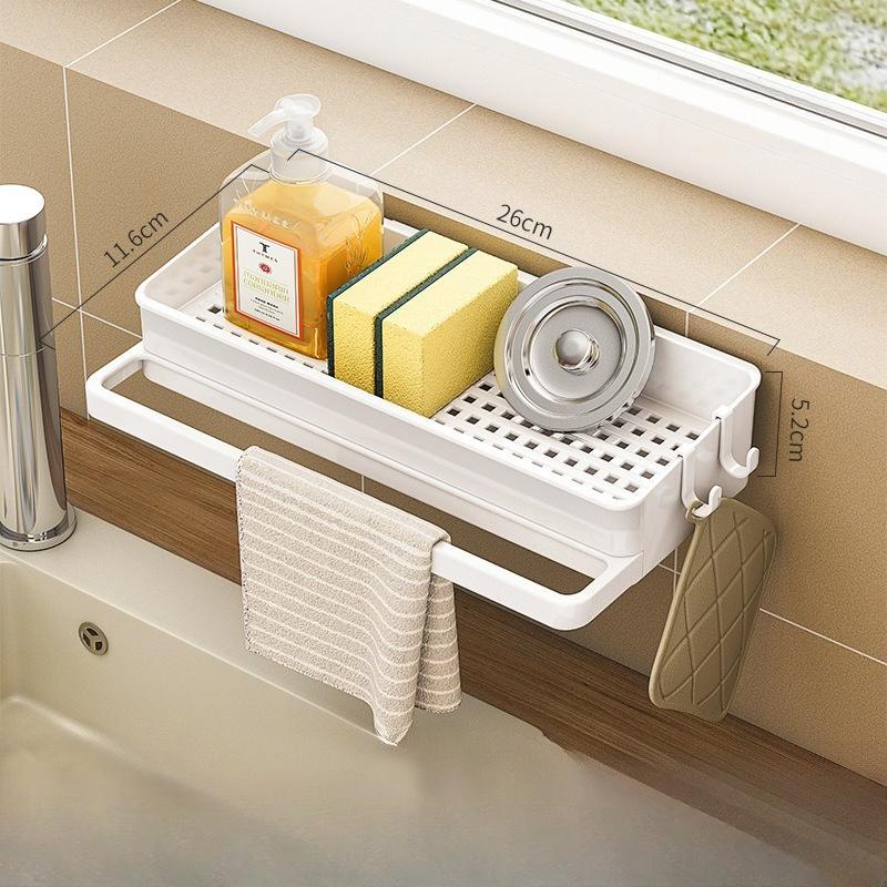 Punch‑Free Multifunctional Sink Sponge Holder Countertop Drying Rack for Dishcloth Scrubber Kitchen Household Storage Organizer