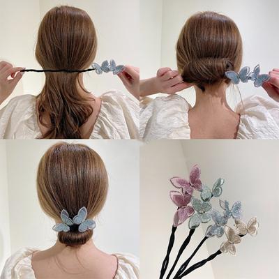 Chiffon Butterfly Ball Head Hair Styling Tool Flower Bud Head Bun Maker Bow Pearl φουρκέτα Lazy Hair Dish Artifact Braiders