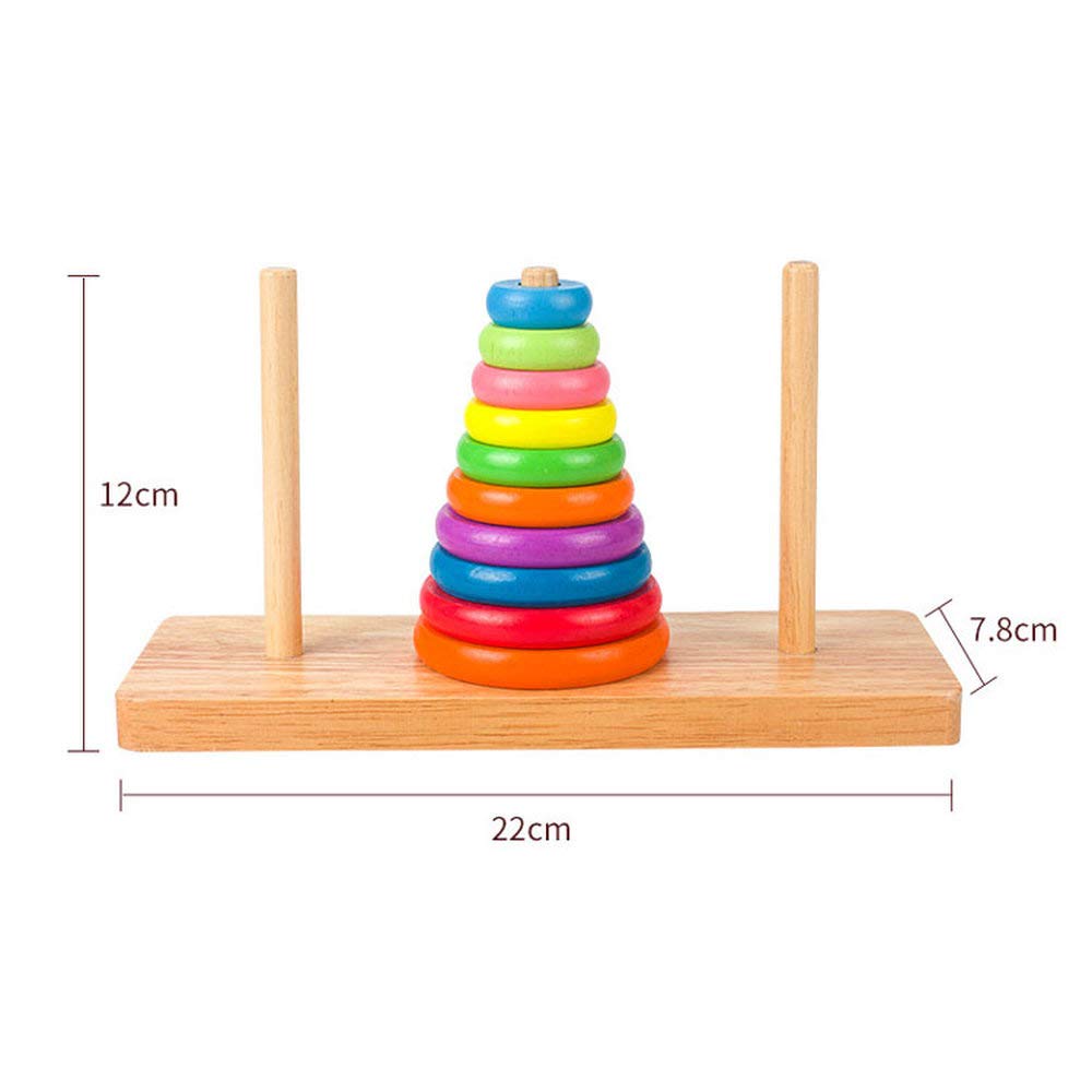 Torre de Matemática Lifepower de 10 Peças Coloridas de Madeira Atemporal Treinamento Cerebral Seguro Adequado para Maiores de 3 Anos e Quebra-cabeça Torres de Hanói, Passos. enigma. Diversão. jogos. a base de água