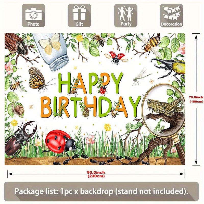One birthday background fabric featuring an insect theme. Perfect for decorating and taking photos for mini birthday parties.