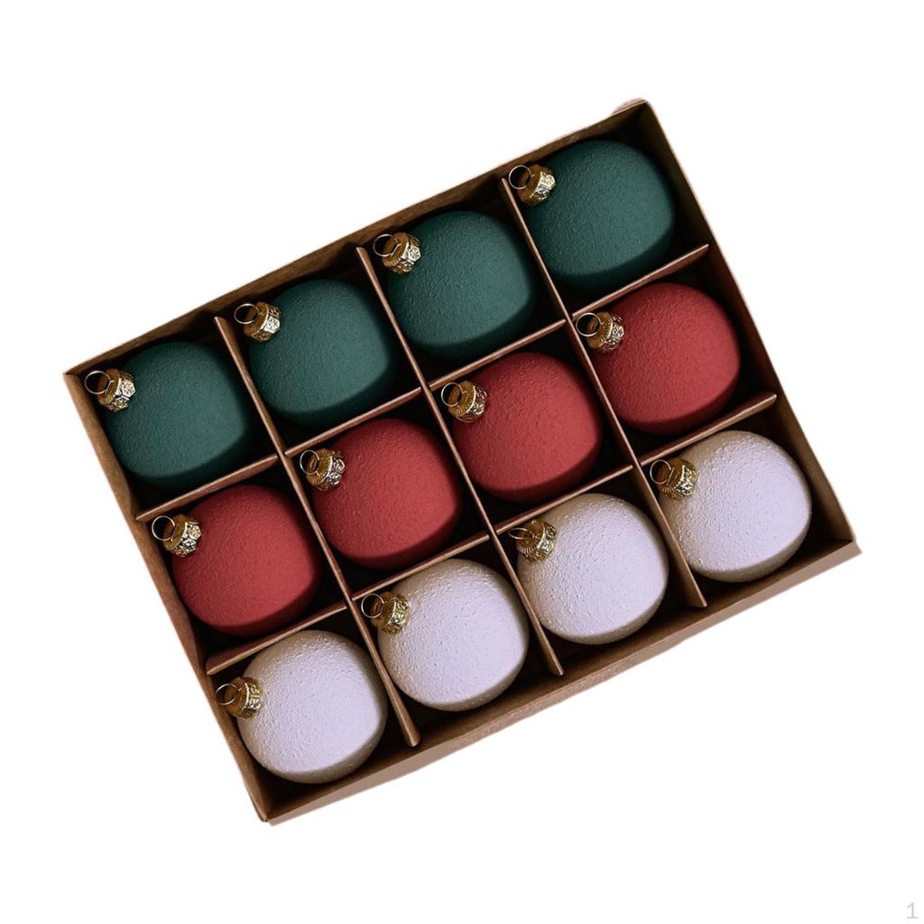 12Pcs Christmas Ball Ornaments Tree Hanging Decorations Decorative Flocking Texture Craft