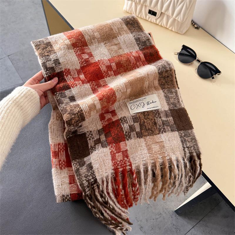 

New Elegance Women Plaid Print Scarf Winter Warmer Pashmina Two-Sided Scarves Female Shawls Thick Blanket Wraps Foulard 60x210cm