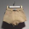 Khaki High-Waist Elastic Shorts for Women - Hip-Hugging, Slim-Fit Casual Wear