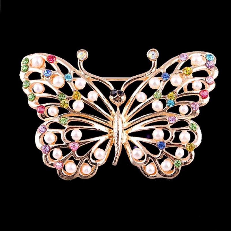 Pearl  Crystal Gold Butterfly Brooch - Colorful Versatile Accessory Zhenyao Jewelry