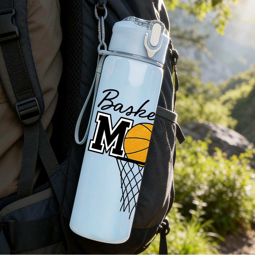 1PC Basketball Mom Sport Text Print 750ml Color Plastic Sports Water Bottle Leakproof Flip Straw Lid Suitable for Sports Office Home Use