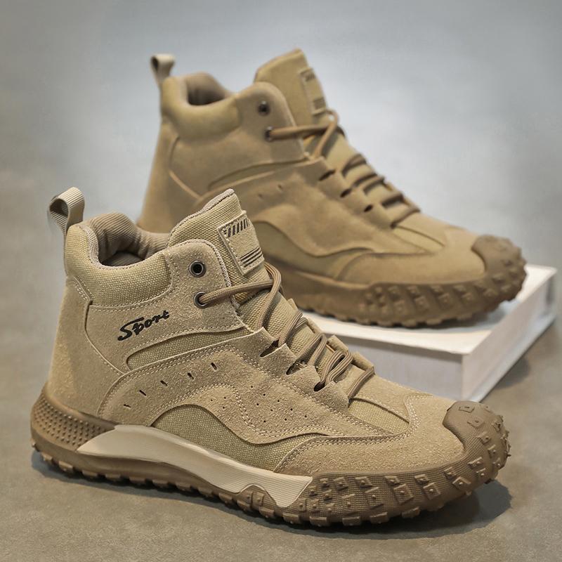 

Autumn New Shoes for Men Leather Casual Shoes Outdoor Flat Hiking Shoes Antiskid Lace-up Sneaker 44 хаки