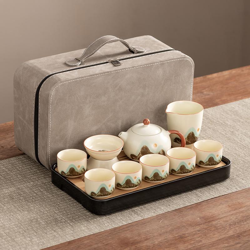 Xishi Teapot Huang Ru Kiln Travel Kung Fu Tea Set Household Portable Teacup Teapot Light Luxury Business Gifts