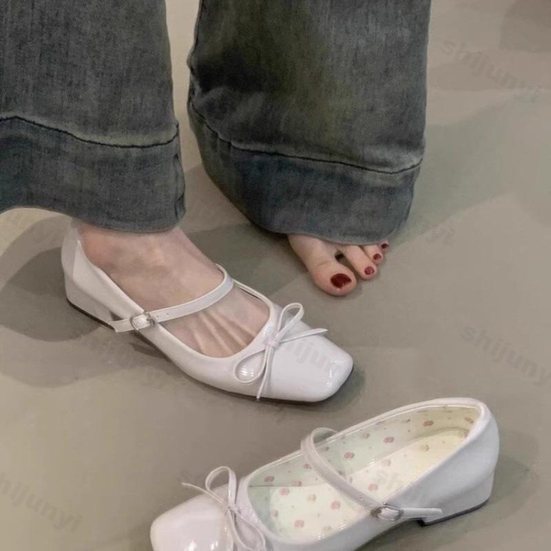 Women's Ballet Shoes 2025 Autumn New Bow Knot Buckle Strap Mary Jane Shoes Luxury Outdoor Non Slip Party Chunky Heels