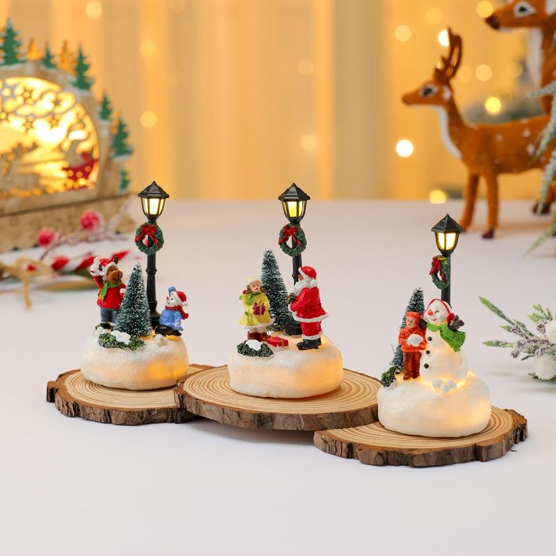 New Luminous Christmas Resin Ornaments, Small House Christmas Decorations, Street Lamp Ornaments, Christmas Gifts