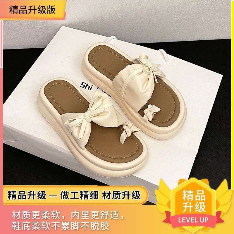 

Женская верхняя одежда на толстой высокой подошве с бантом на носке, лето 2025, новая модная универсальная повседневная пляжная крутая обувь 40